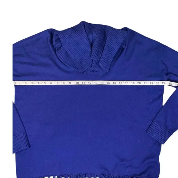 Michael Kors Women's OX Amalfi Blue Cowl Neck Long Sleeve Fringe Sweater Size L - Picture 8 of 12